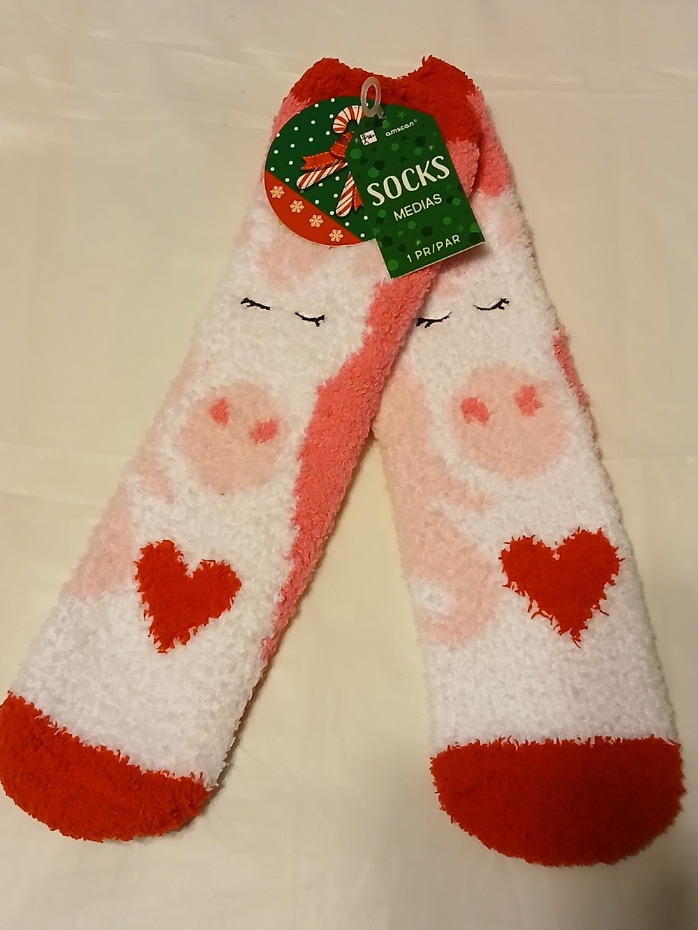 BAS Cozy Kids Heart Fuzzy Socks - Pink, Red & White